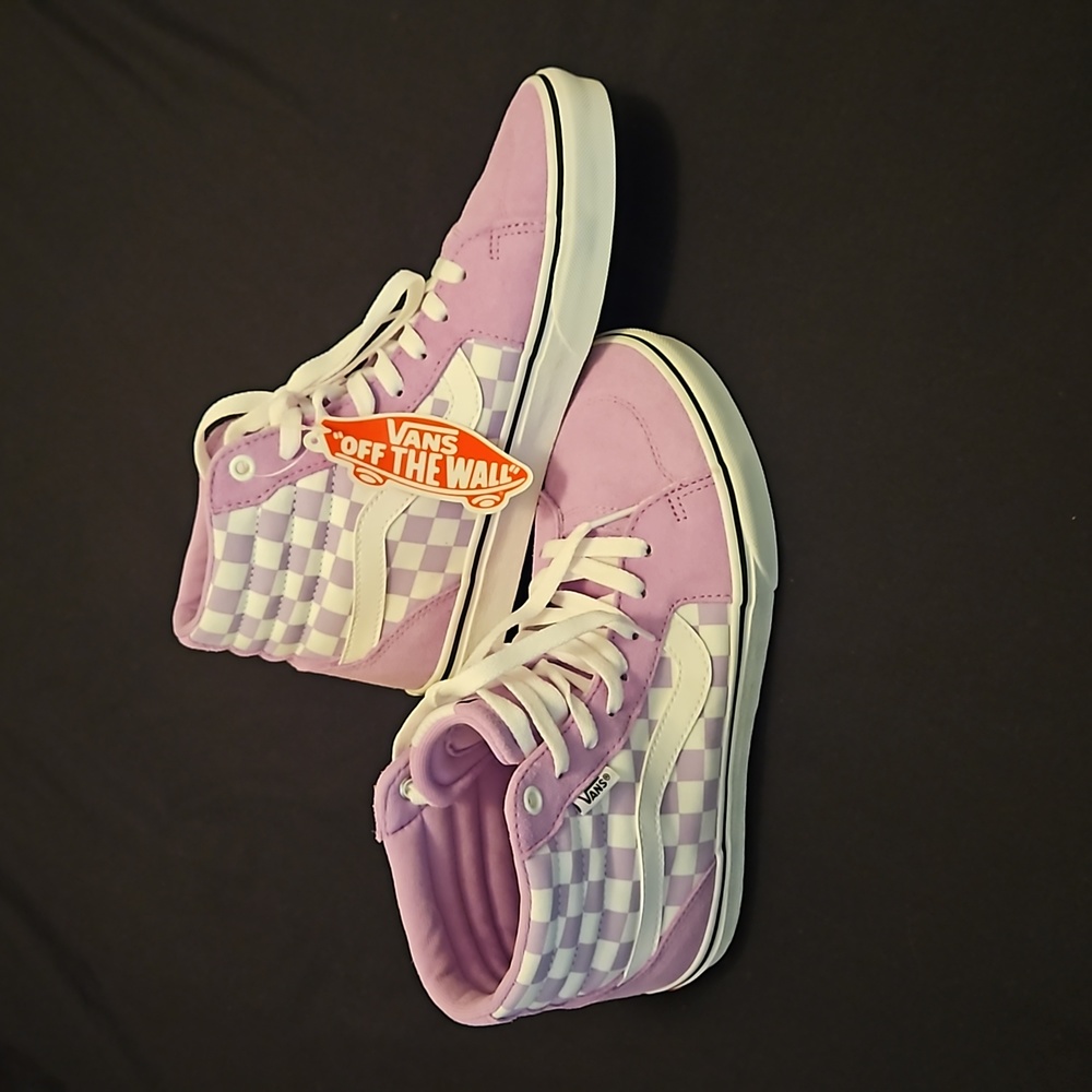 Lavender Checkered Vans High Tops